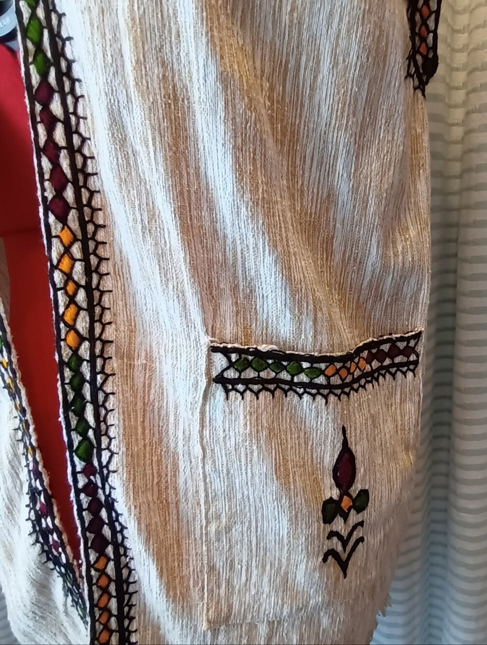 Unbranded Cream Unisex Vest With Embroidery 100% Handspun Ethiopian Cotton - Picture 5 of 11